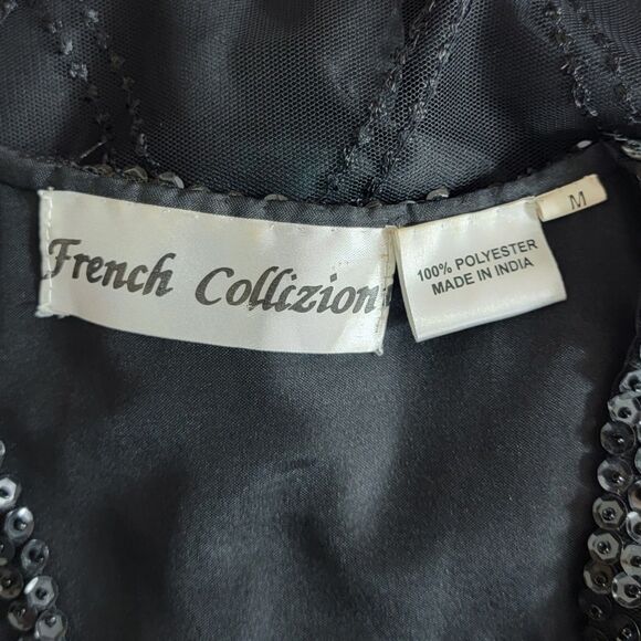 French Collizioni Jacket Womens M Black Embroidered Sequin Beaded Evening Coat - Picture 11 of 12